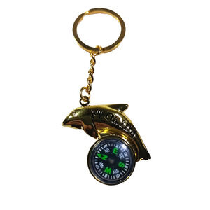 Florida Dolphin Compass Gold Tone Keychain Metal